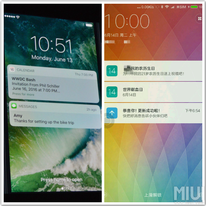 iOS 10 vs MIUI 8 widget nel blocco schermo