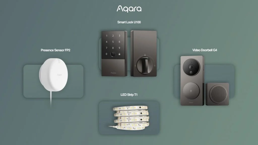 Aqara Video Doorbell G4, Smart Lock U100, Presence Sensor FP2 e LED Strip T1